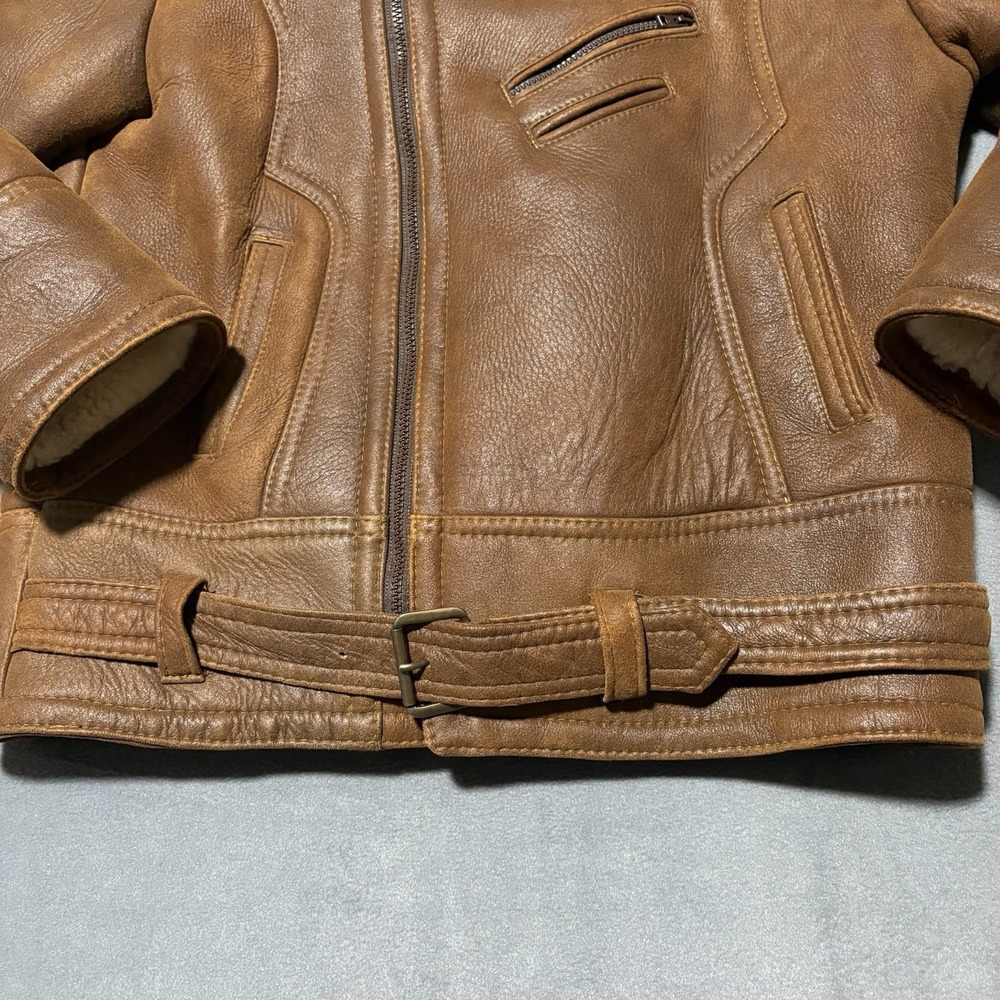 Shearling Lambskin B-3 Bomber Jacket Mens Size M Aviator Coat Brown Handmade NEW - Picture 4 of 16